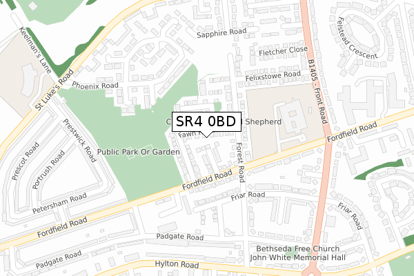 SR4 0BD map - large scale - OS Open Zoomstack (Ordnance Survey)