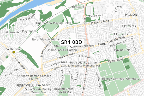 SR4 0BD map - small scale - OS Open Zoomstack (Ordnance Survey)