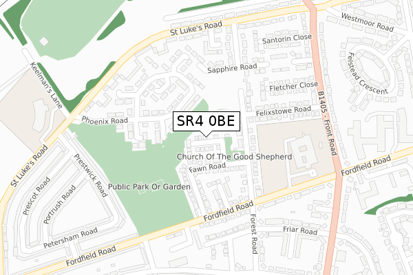 SR4 0BE map - large scale - OS Open Zoomstack (Ordnance Survey)