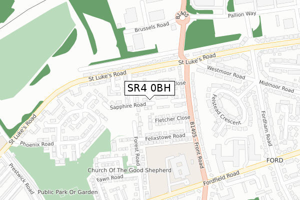 SR4 0BH map - large scale - OS Open Zoomstack (Ordnance Survey)