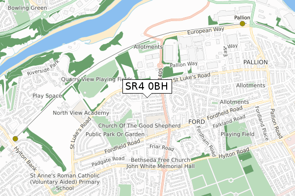 SR4 0BH map - small scale - OS Open Zoomstack (Ordnance Survey)