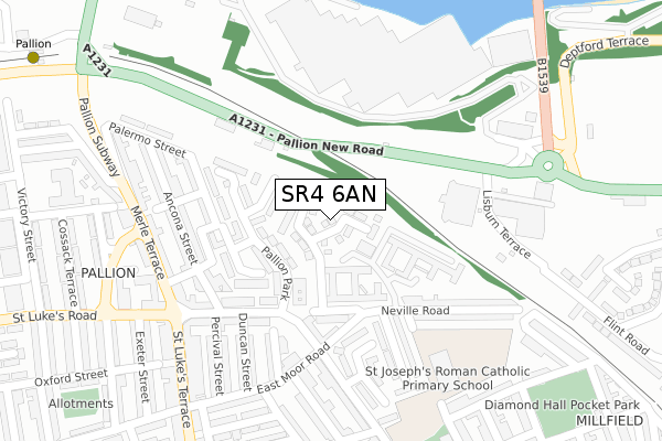 SR4 6AN map - large scale - OS Open Zoomstack (Ordnance Survey)