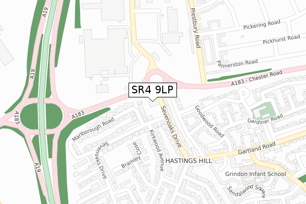 SR4 9LP map - large scale - OS Open Zoomstack (Ordnance Survey)