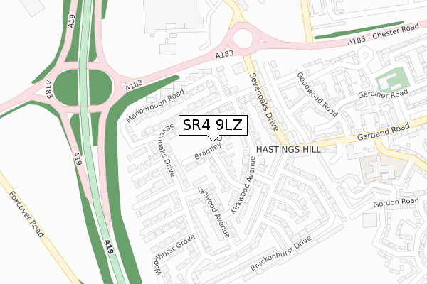 SR4 9LZ map - large scale - OS Open Zoomstack (Ordnance Survey)