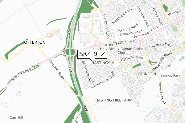 SR4 9LZ map - small scale - OS Open Zoomstack (Ordnance Survey)