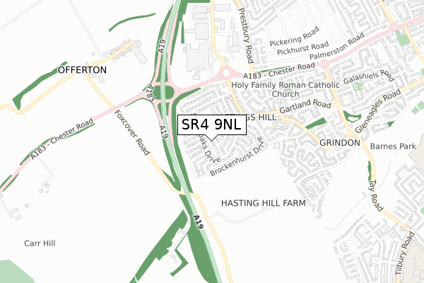 SR4 9NL map - small scale - OS Open Zoomstack (Ordnance Survey)