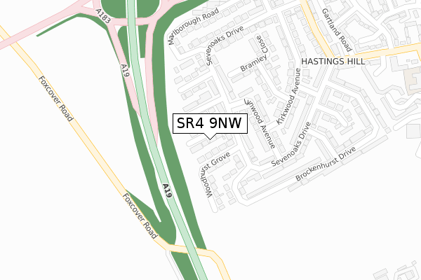 SR4 9NW map - large scale - OS Open Zoomstack (Ordnance Survey)