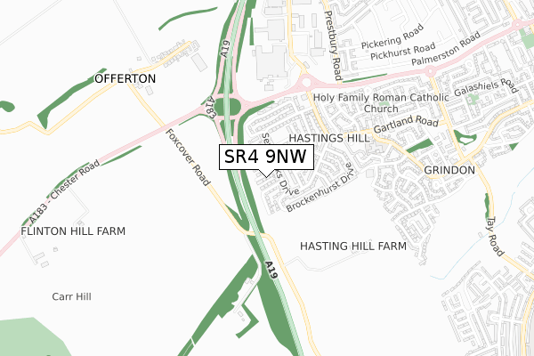 SR4 9NW map - small scale - OS Open Zoomstack (Ordnance Survey)