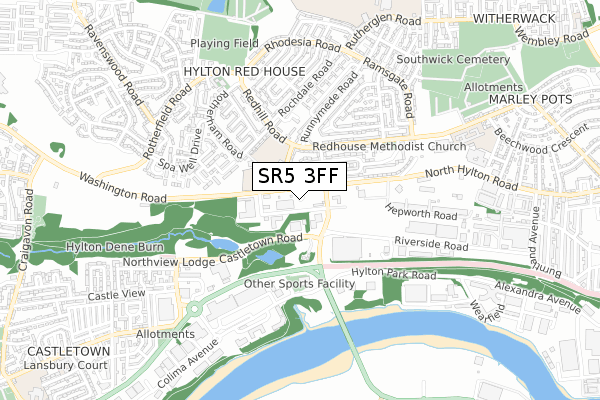 SR5 3FF map - small scale - OS Open Zoomstack (Ordnance Survey)