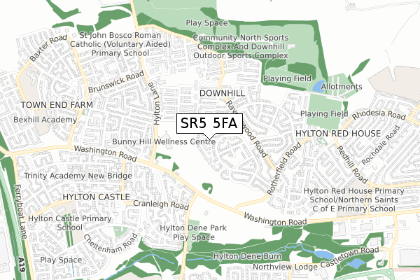 SR5 5FA map - small scale - OS Open Zoomstack (Ordnance Survey)