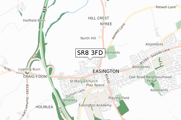 SR8 3FD map - small scale - OS Open Zoomstack (Ordnance Survey)
