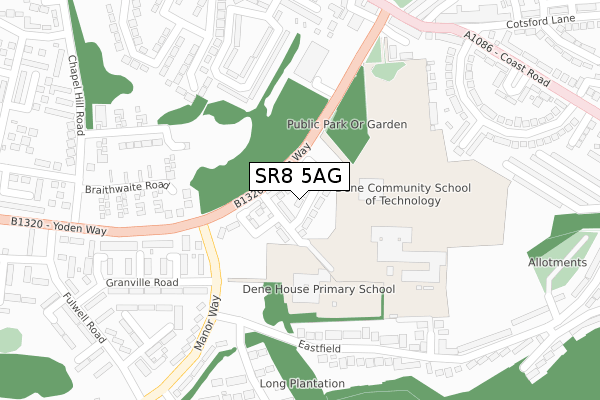 SR8 5AG map - large scale - OS Open Zoomstack (Ordnance Survey)