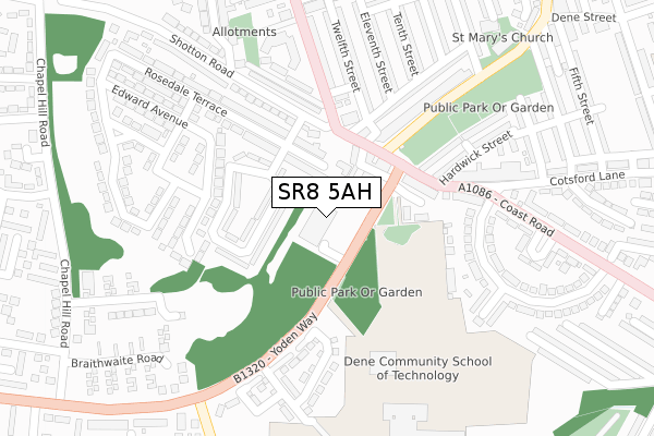 SR8 5AH map - large scale - OS Open Zoomstack (Ordnance Survey)
