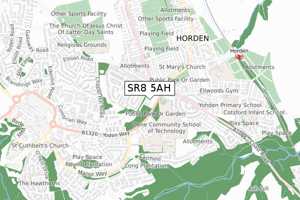 SR8 5AH map - small scale - OS Open Zoomstack (Ordnance Survey)