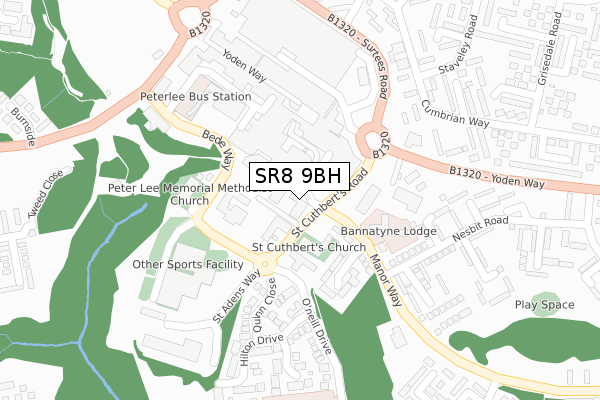 SR8 9BH map - large scale - OS Open Zoomstack (Ordnance Survey)