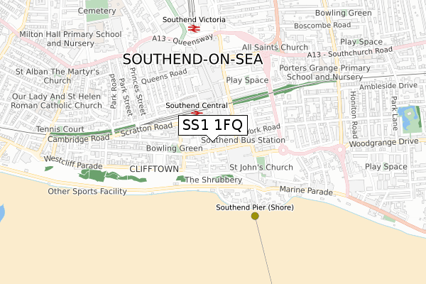SS1 1FQ map - small scale - OS Open Zoomstack (Ordnance Survey) SS1 1FQ map - small scale - OS Open Zoomstack (Ordnance Survey)
