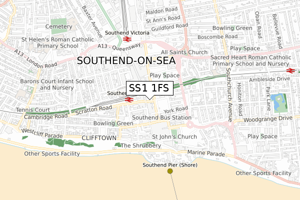 SS1 1FS map - small scale - OS Open Zoomstack (Ordnance Survey)