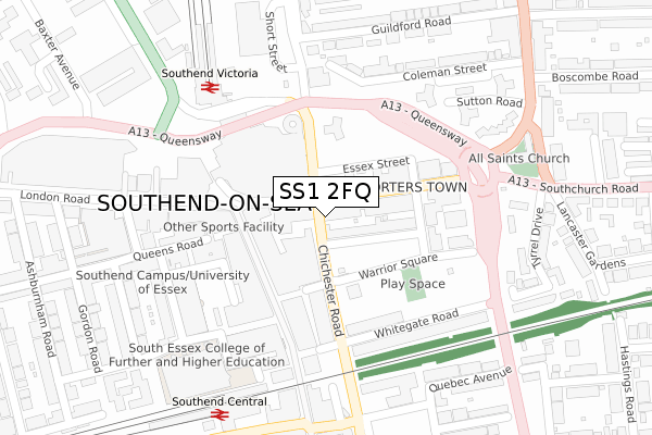 SS1 2FQ map - large scale - OS Open Zoomstack (Ordnance Survey)