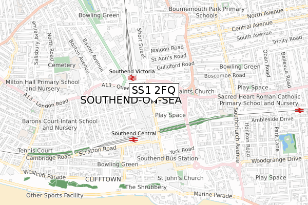 SS1 2FQ map - small scale - OS Open Zoomstack (Ordnance Survey)