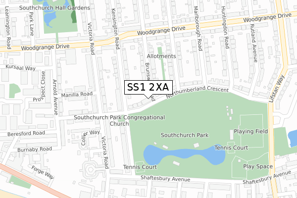 SS1 2XA map - large scale - OS Open Zoomstack (Ordnance Survey)