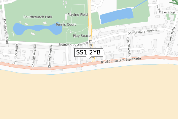 SS1 2YB map - large scale - OS Open Zoomstack (Ordnance Survey)