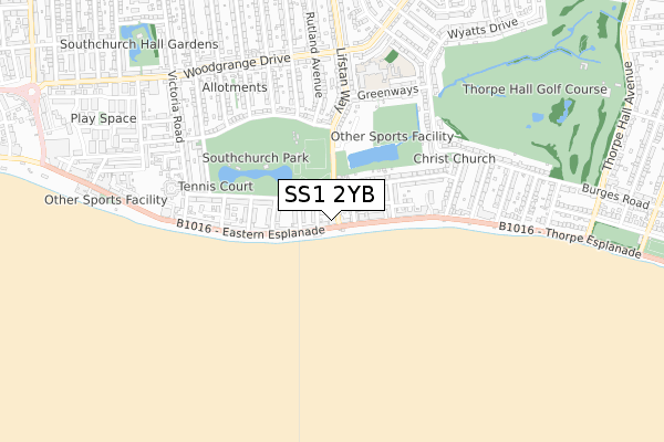 SS1 2YB map - small scale - OS Open Zoomstack (Ordnance Survey)