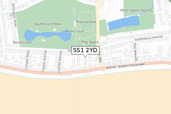 SS1 2YD map - large scale - OS Open Zoomstack (Ordnance Survey)