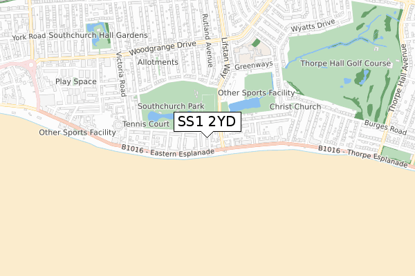 SS1 2YD map - small scale - OS Open Zoomstack (Ordnance Survey)