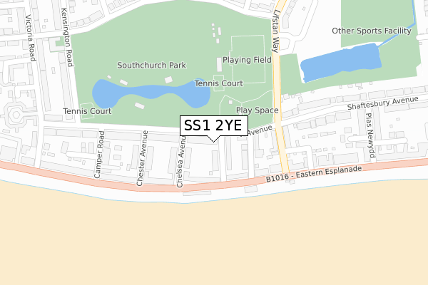 SS1 2YE map - large scale - OS Open Zoomstack (Ordnance Survey)