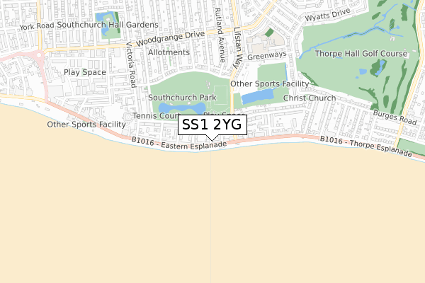 SS1 2YG map - small scale - OS Open Zoomstack (Ordnance Survey)