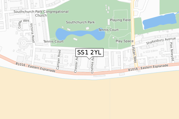 SS1 2YL map - large scale - OS Open Zoomstack (Ordnance Survey)