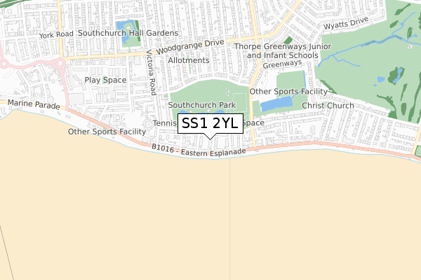 SS1 2YL map - small scale - OS Open Zoomstack (Ordnance Survey)