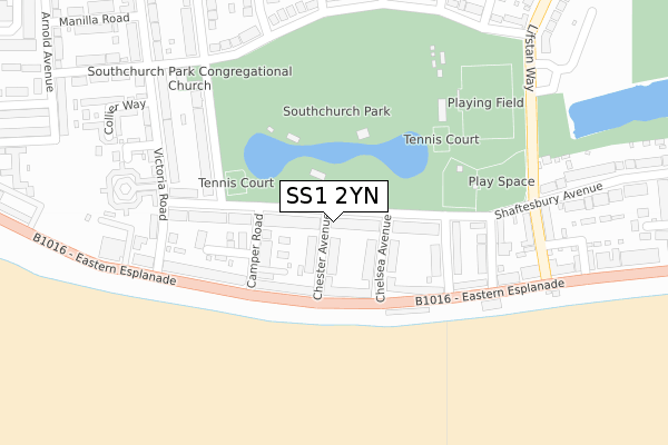 SS1 2YN map - large scale - OS Open Zoomstack (Ordnance Survey)