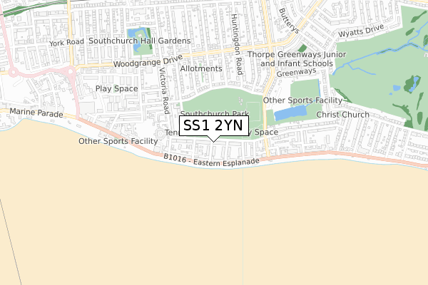 SS1 2YN map - small scale - OS Open Zoomstack (Ordnance Survey)