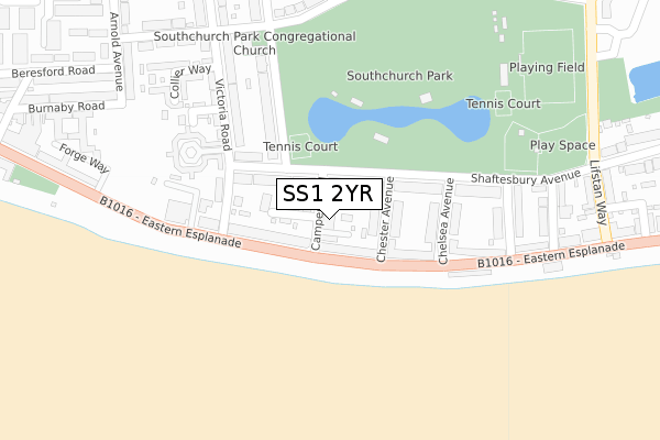 SS1 2YR map - large scale - OS Open Zoomstack (Ordnance Survey)