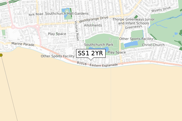 SS1 2YR map - small scale - OS Open Zoomstack (Ordnance Survey)