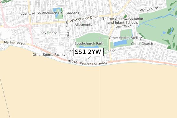 SS1 2YW map - small scale - OS Open Zoomstack (Ordnance Survey)