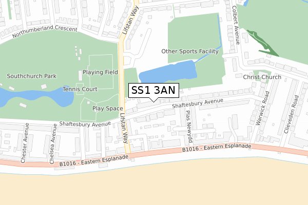 SS1 3AN map - large scale - OS Open Zoomstack (Ordnance Survey)