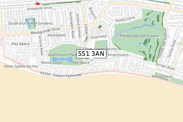 SS1 3AN map - small scale - OS Open Zoomstack (Ordnance Survey)