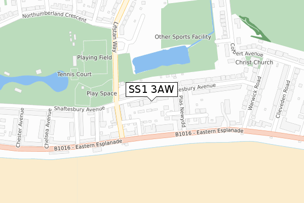 SS1 3AW map - large scale - OS Open Zoomstack (Ordnance Survey)