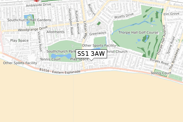 SS1 3AW map - small scale - OS Open Zoomstack (Ordnance Survey)