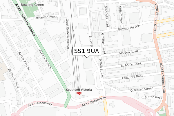 SS1 9UA map - large scale - OS Open Zoomstack (Ordnance Survey)