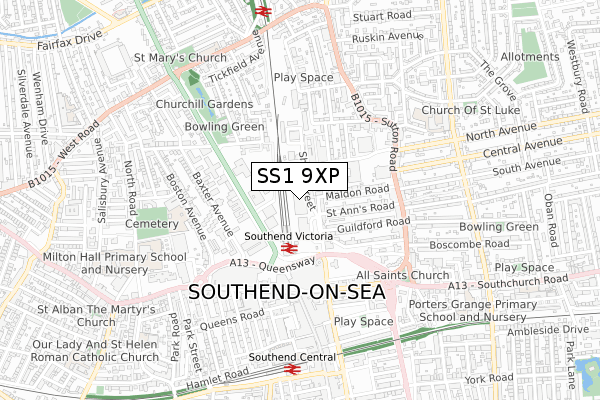 SS1 9XP map - small scale - OS Open Zoomstack (Ordnance Survey)
