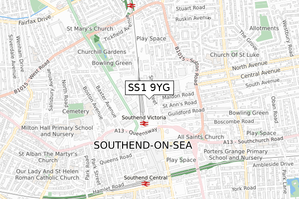 SS1 9YG map - small scale - OS Open Zoomstack (Ordnance Survey) SS1 9YG map - small scale - OS Open Zoomstack (Ordnance Survey)