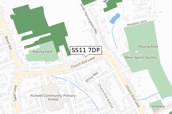 SS11 7DP map - large scale - OS Open Zoomstack (Ordnance Survey)