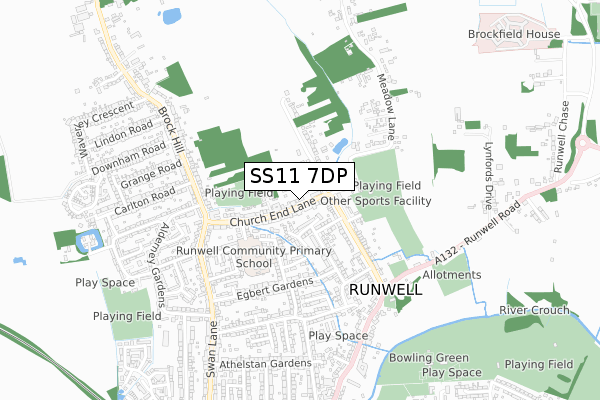 SS11 7DP map - small scale - OS Open Zoomstack (Ordnance Survey)