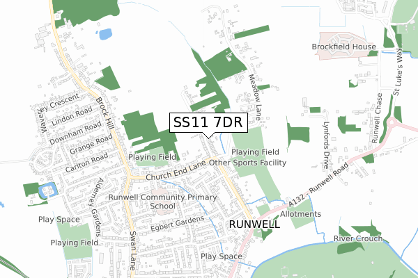 SS11 7DR map - small scale - OS Open Zoomstack (Ordnance Survey)