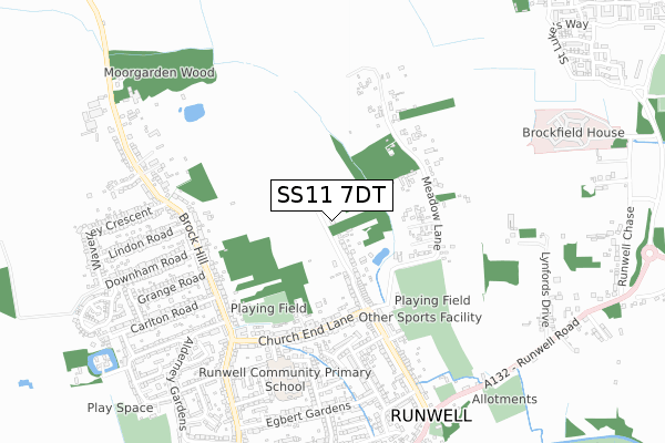 SS11 7DT map - small scale - OS Open Zoomstack (Ordnance Survey)