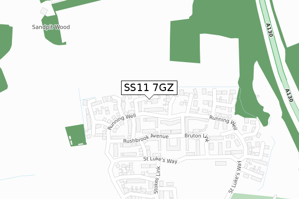 SS11 7GZ map - large scale - OS Open Zoomstack (Ordnance Survey)