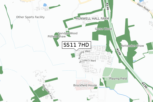 SS11 7HD map - small scale - OS Open Zoomstack (Ordnance Survey)